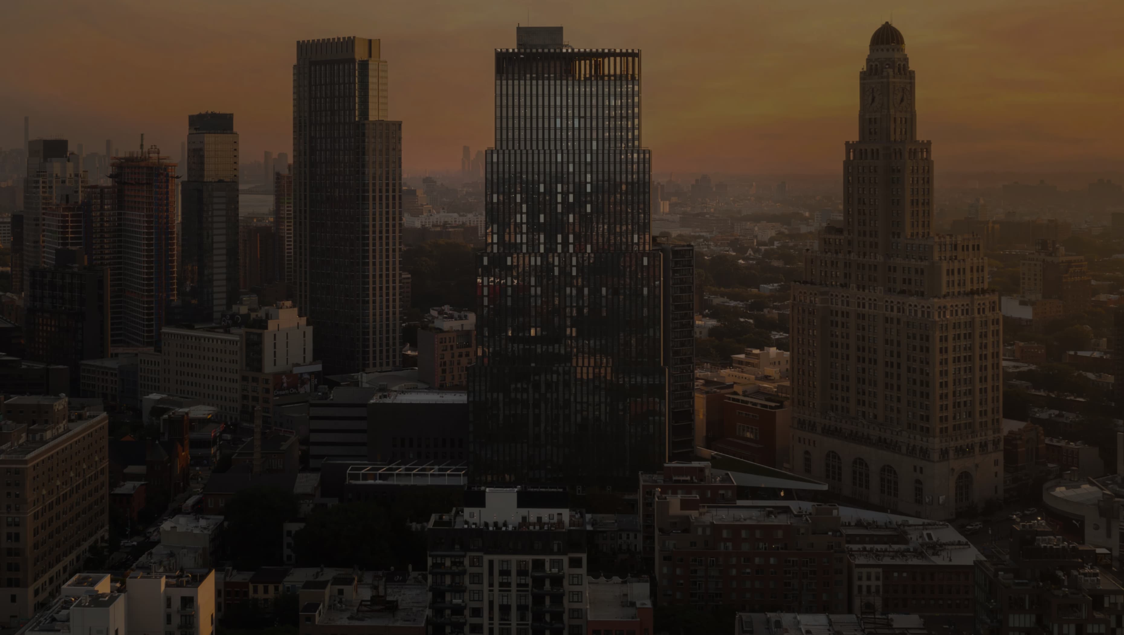 City skyline at sunset